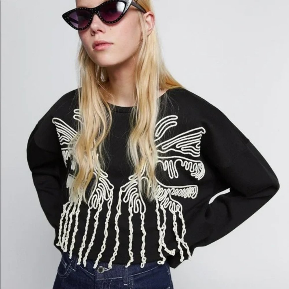 Zara Fringe Embellished Sweatshirt